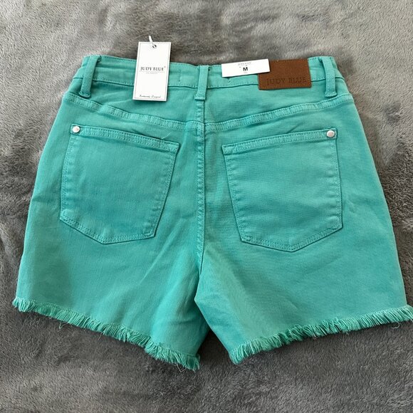 NWT Judy Blue Mid-Rise Cut-Off Shorts Aqua Blue Women's MEDIUM Stretch - Picture 4 of 7